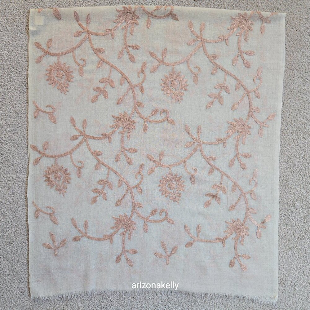 Woven Wool Scarf With Chain Stitch Embroidery Carolina Amato Lightweight